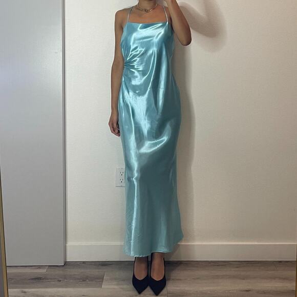 Turquoise Blue Silky Dress - Picture 1 of 5
